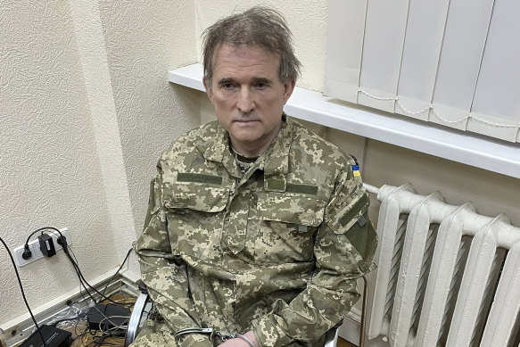 In this image provided by the Ukrainian Presidential Press Office, oligarch Viktor Medvedchuk upon his capture.