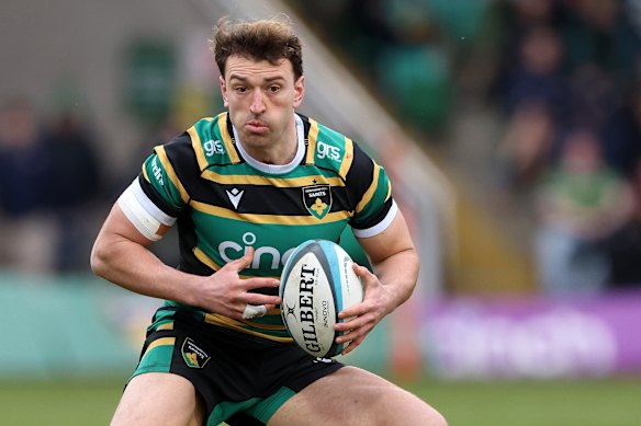 New Wallabies squad member James Ramm playing for Northampton.
