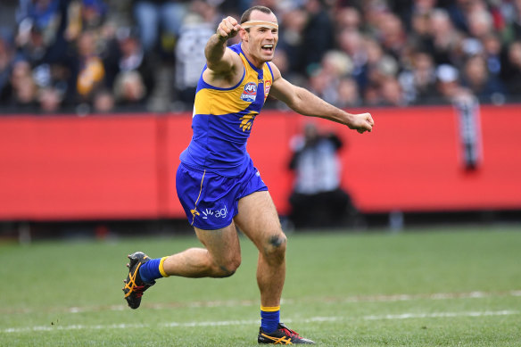 Shannon Hurn after winning the 2018 AFL Grand Final between the West Coast Eagles and Collingwood Magpies. 