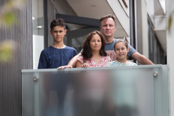 Staying home: Pauline Ioannou, husband Arthur and children Austin, 13, and Sienna, 11.