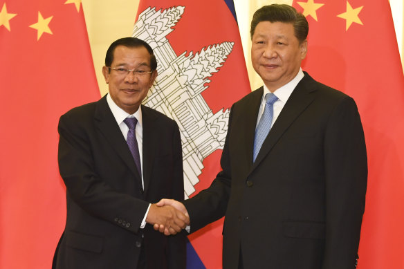 Cambodian Prime Minister Hun Sen, left, met with Chinese President Xi Jinping in Beijing in April, 2019.