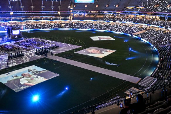 Fitting farewell: a state memorial service for Shane Warne at the MCG on March 30.