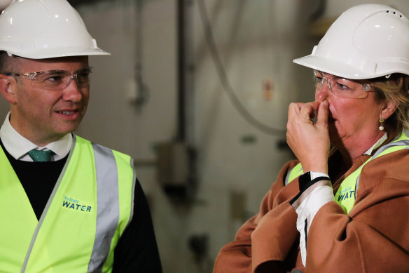 NSW Environment Minister Matt Kean with Water Minister Melinda Pavey during a tour this week of one of Sydney Water’s wastewater treatment plants.