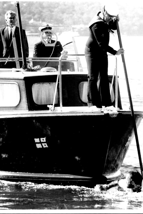 Peace activist Ian Cohen tries to disrupt the PM’s stately progress across the harbour, June 23, 1987