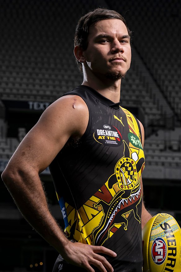 Daniel Rioli in the Richmond guernsey designed by his uncle, Maurice Rioli jnr.