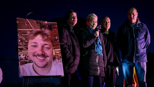 Aiden's sister Siobhan, mother Nathalie, relative Emad and father Matthias, from left to right.