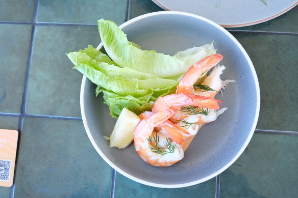 King prawns with cos lettuce and a mayo-based sauce.