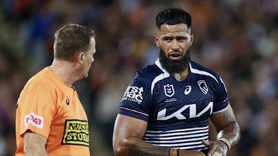 Payne Haas leaves the field injured on Saturday night.