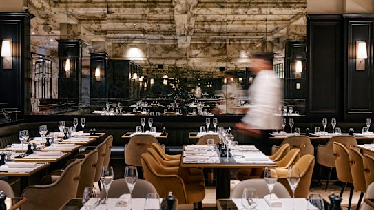 The ground-floor restaurant at Maison Batard has smoked-glass mirrors, plump velvet seats and a custom-built oyster bar.