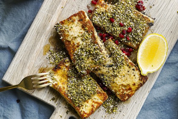 Squeaky slabs of barbecued halloumi.
