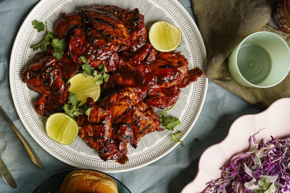 Sticky gochujang barbecue chicken.