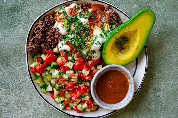 Ground chipotle chilli lends a smoky warmth to this beef bowl.