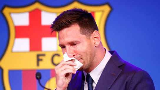 A tearful Lionel Messi addresses a media conference in Barcelona, where he has spent 21 years with the club of the same name.