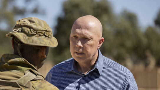 Defence Minister Peter Dutton at the Townsville field training area in Queensland this week.