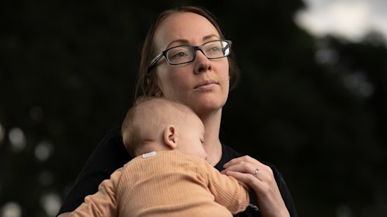 Kristy Gatt with son Blake, who was hospitalised with RSV after missing the window for free immunisation.