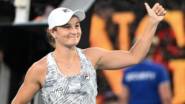 Ash Barty is all smiles after her win over talented young American Amanda Anisimova.