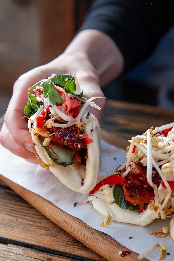 Korean fried chicken bao buns.