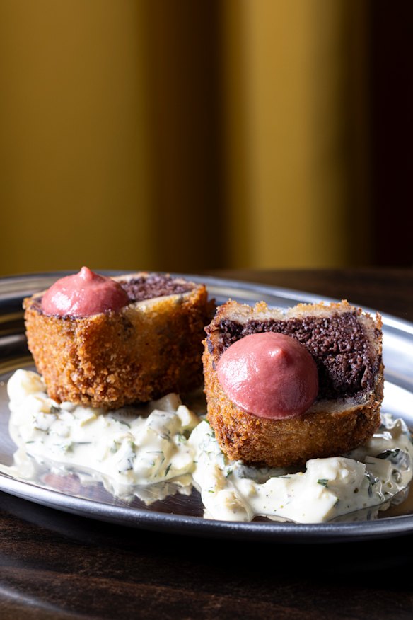 Morcilla croquettes on sauce gribiche.