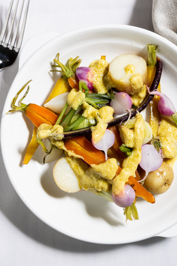 Spring vegetables with mustard vinaigrette.