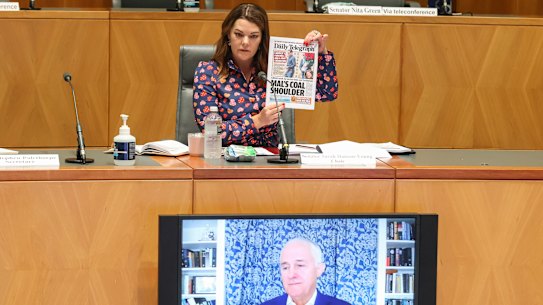 Former PM Malcolm Turnbull gives evidence at a Senate inquiry into media diversity, chaired by Sarah Hanson-Young.