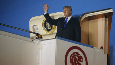 President Donald Trump arrives  in Singapore for a summit with North Korea's leader Kim Jong Un. 