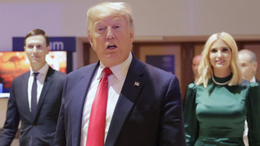 US President Donald Trump, Ivanka Trump and Jared Kushner, left, at the World Economic Forum in Davos, Switzerland in January.