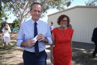 Then opposition leader Bill Shorten with Labor candidate for Herbert, Cathy O’Toole. Labor won the seat by 37 votes in 2016. 