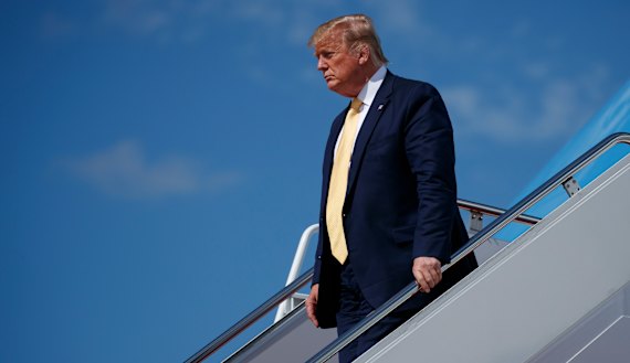 Taking a hardline approach: President Donald Trump as he arrived at Andrews Air Force Base after kicking off his re-election campaign in Florida on Wednesday.