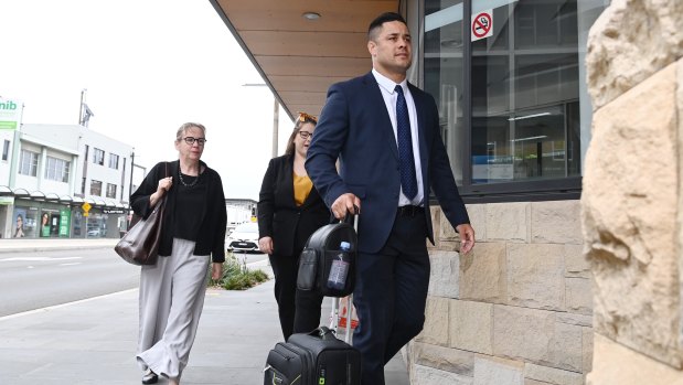 Jarryd Hayne arrives at court on Monday.