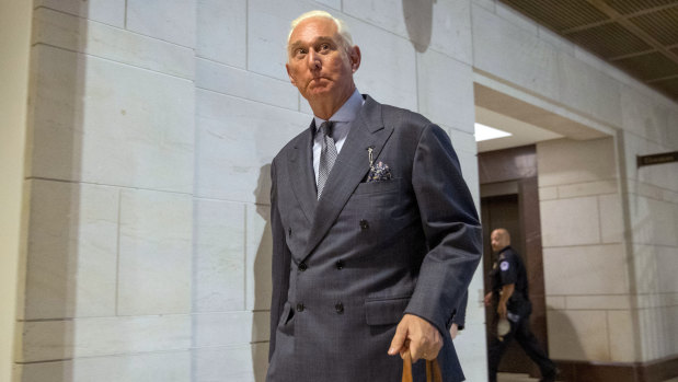 Roger Stone arrives to testify before the House Intelligence Committee, on Capitol Hill in September 2017.