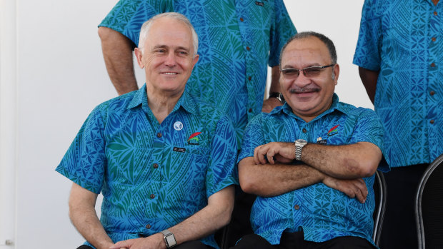 Australian Prime Minister Malcolm Turnbull with his Papua New Guinean counterpart Peter O'Neill in Samoa last year.  