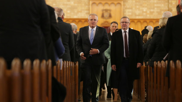 Prime Minister Scott Morrison and Opposition Leader Anthony Albanese at a church service to mark the start of the new Parliament.