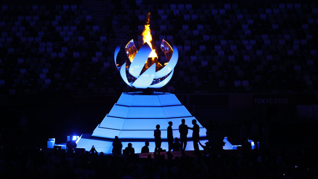 The Olympic cauldron before it went out. 