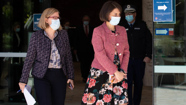 Dr Kerry Chant and Premier Gladys Berejiklian arriving at a press conference in June.