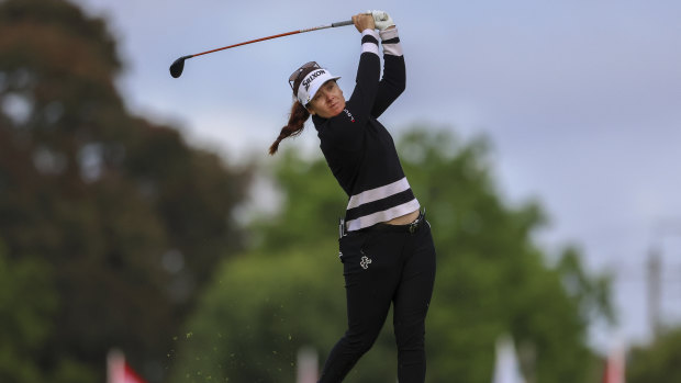 Hannah Green plays during the first round of the Australian Open at Kingston Heath.