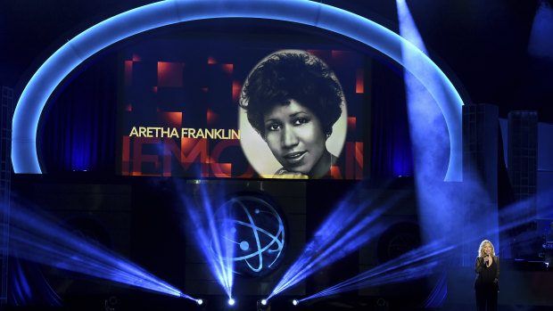 Aretha Franklin is honoured as Roslyn Kind performs at the Daytime Emmy Awards earlier this month.
