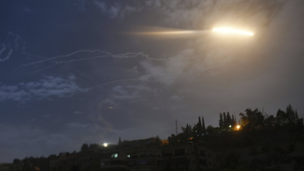 Osraeli missiles flying into the sky near international airport in Damascus in Syria in January.