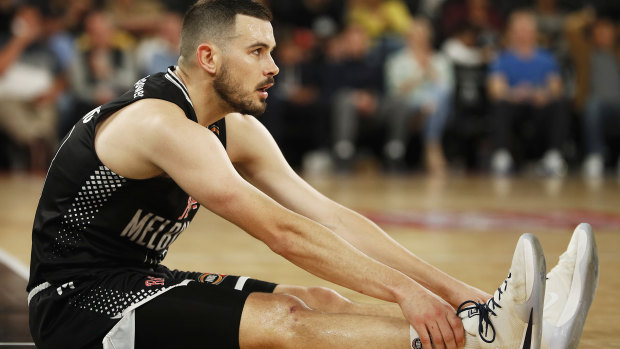 Chris cross: Melbourne United guard Chris Goulding reacts after being fouled.