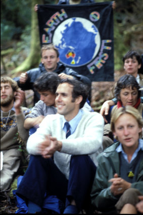 Bob Brown and fellow protesters at Tasmania's Franklin River in 1983.