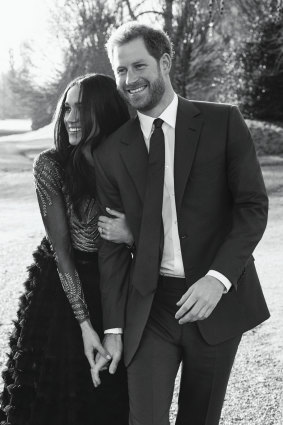 Prince Harry and Meghan Markle pose for an official engagement photo at Frogmore House in Windsor, England.  