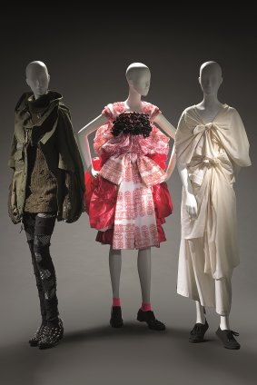 From left,  Junya Watanabe ensemble from 2006; Tao Kurihara dress, 2009;  Rei Kawakubo dress, 2003-04.
