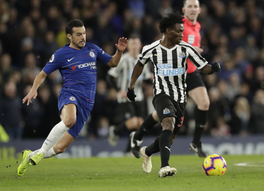  Christian Atsu (right) in 2019 during his spell at Newcastle United.