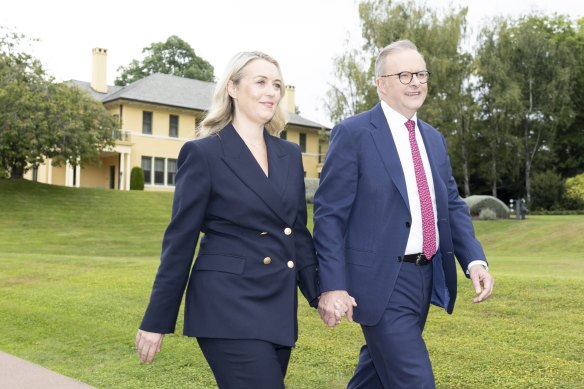 Prime Minister Anthony Albanese and Josie Haydon after they announced their engagement last week.