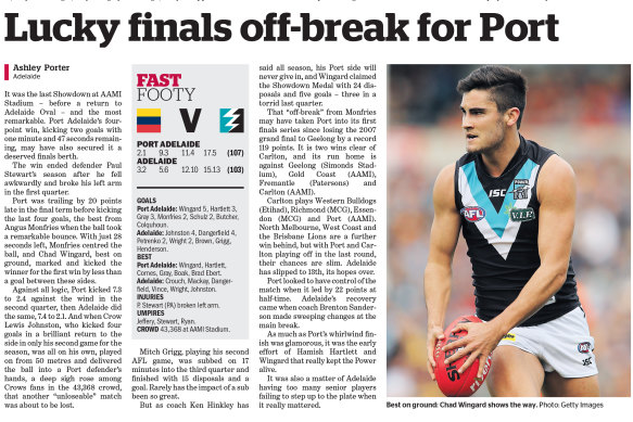 The Age’s match report from the Crows Port match.