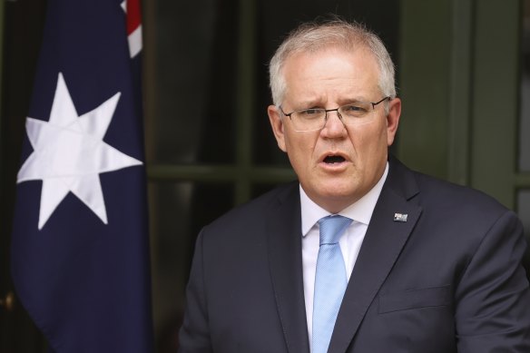 Prime Minister Scott Morrison address the media at the Lodge on Friday. 