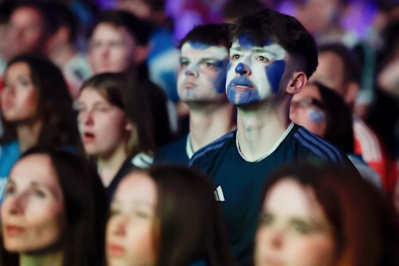 Scotland fans watch the match against Brazil at the Hydro in Glasgow. 