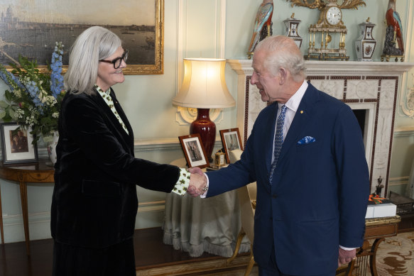 Governor-General Samantha Mostyn meets King Charles at Buckingham Palace in May. 