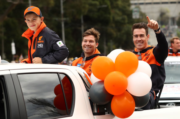 Jeremy Cameron and Toby Greene were teammates at the Giants in the 2019 Grand Final