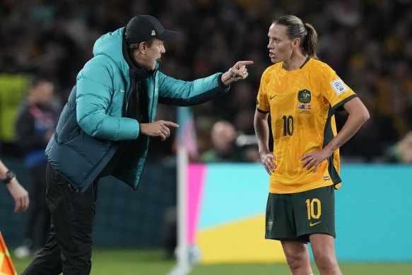 Matildas head coach and midfielder Emily van Egmond during Australia’s World Cup match against Denmark.