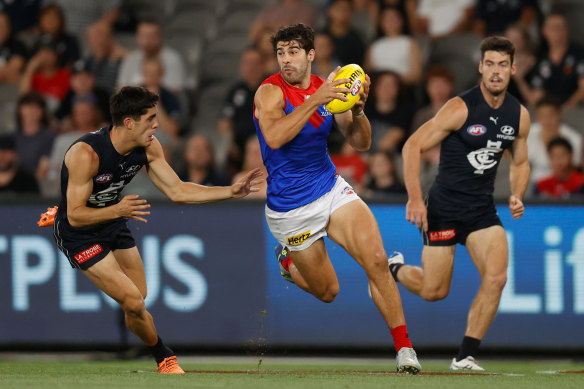 Christian Petracca on the burst for Melbourne.